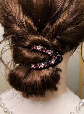 气质水钻高马尾头饰半扎后脑勺发夹网红V型短发过度固定神器抓夹