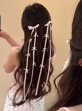 春夏芭蕾风超仙甜美蝴蝶结发夹芭蕾妮妮~蕾丝丝带侧边夹子发饰品