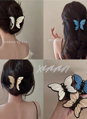 甜美高级小众设计气质鲨鱼夹2025新款可露丽风新中式清冷蝴蝶抓夹