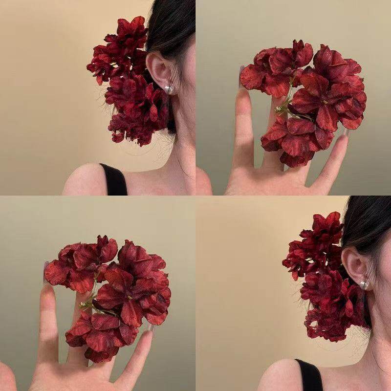 玫瑰花红色系仿真花朵造型发夹侧边鸭嘴夹氛围感结婚汉服大号