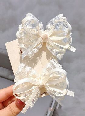 儿童头饰小女孩气质花边发夹韩式蕾丝蝴蝶结重手工高档头饰发卡子