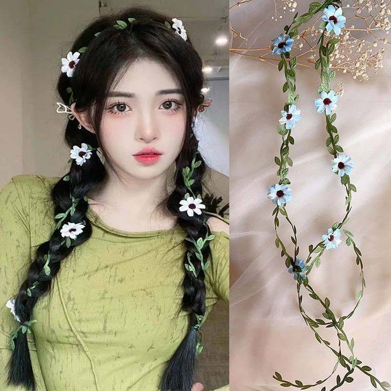 森系头饰藤条发绳可露丽风春夏清凉小雏菊花朵发带海边编发丝带