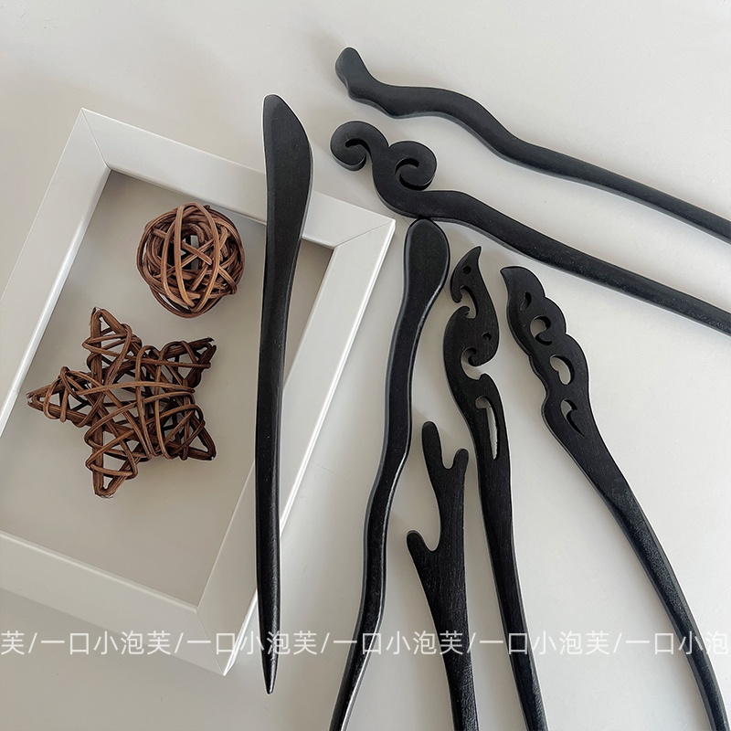 木头手工簪女百搭黑木古风发簪简约现代高级感木质簪子日常盘发