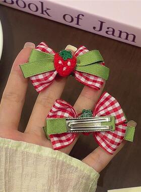新款可爱格子蝴蝶结发夹女孩小皮筋刘海边夹森系公主风碎发女草莓