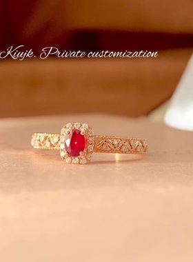 s925纯银ins风红宝石戒指