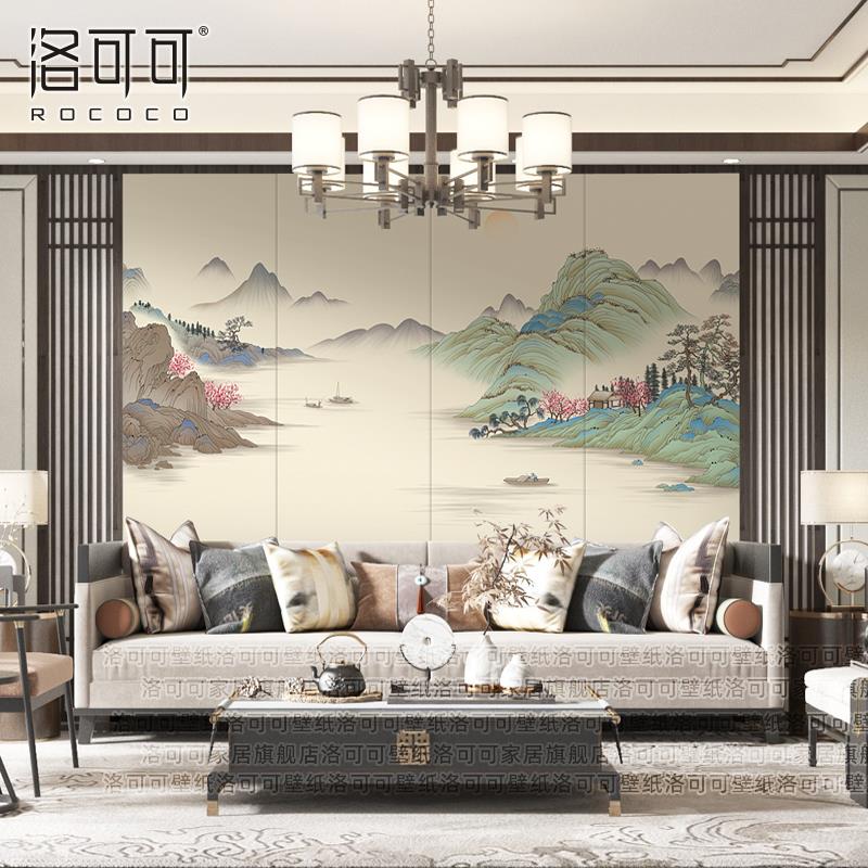 电视背景墙壁纸2024新款墙纸简约新中式山水壁布客厅沙发墙布壁画