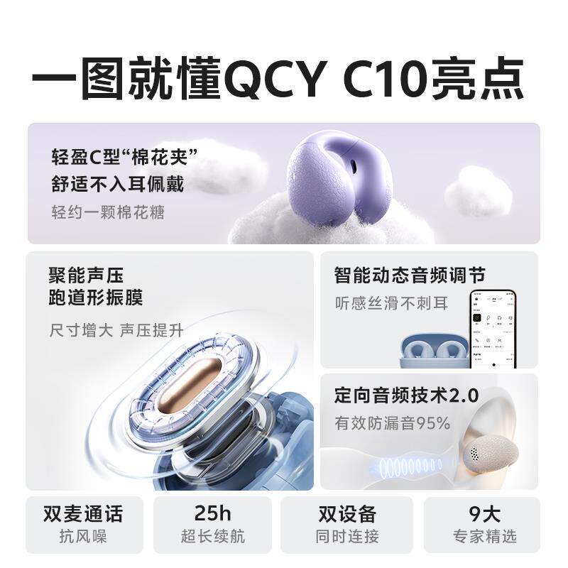 QCY C10耳夹蓝牙耳机无线开放式不入耳挂耳气传导运动跑步新款