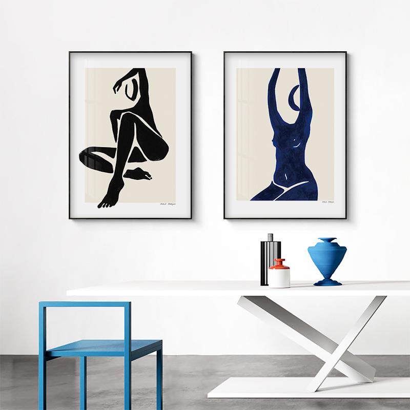 北欧现代简约抽象人物简笔油画躯体描绘样板房挂画卧室客厅装饰画