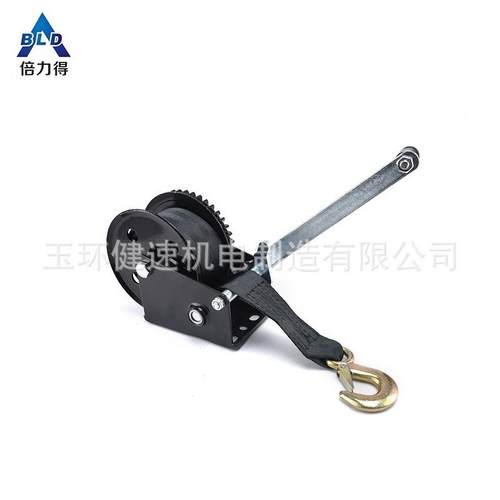 手动手摇双齿轮耐磨绞盘稳定性绞车1600磅(lbs)配织带钢丝绳