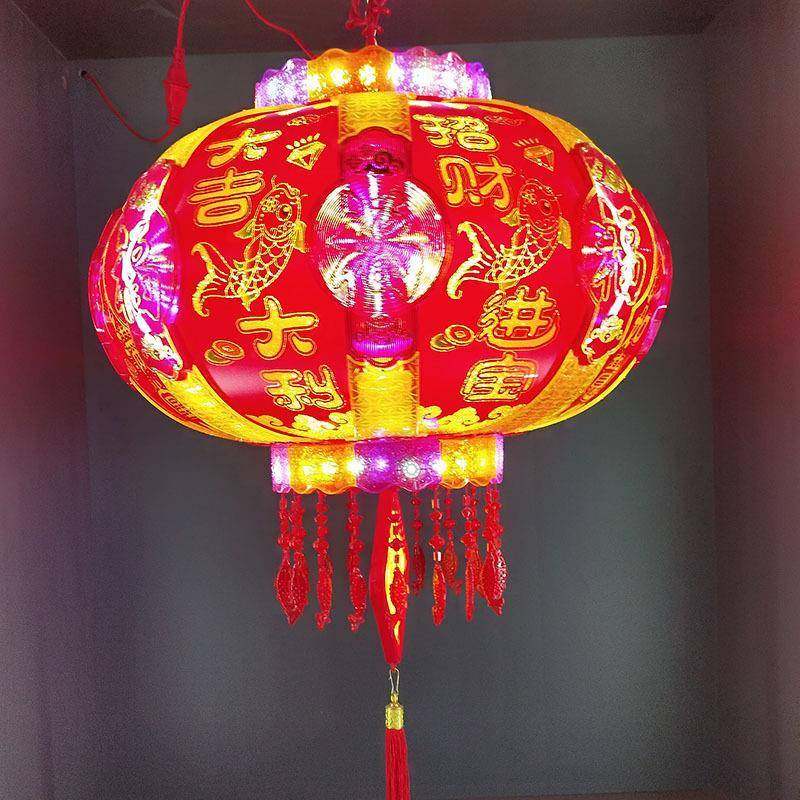 旋转灯笼大门口2023新款一对七彩led走马灯宫灯阳台挂饰新年装饰