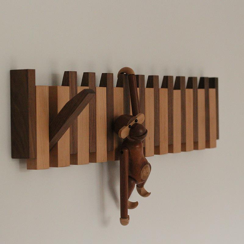 2I原木智工坊木条衣挂钩钢琴键衣帽架黑胡桃榉木实木客厅玄关门后
