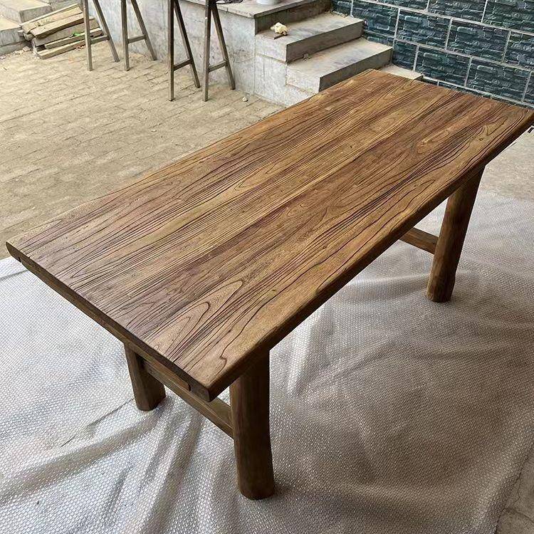 老榆木门板茶道桌实木茶民宿风化纹理茶楼吧台老榆木餐桌榆木板面