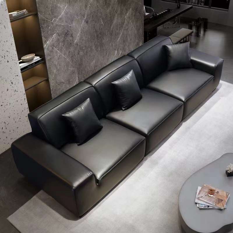 新款大黑牛沙发网红意式极简现代家用客厅真皮豆腐块直排乳胶沙发