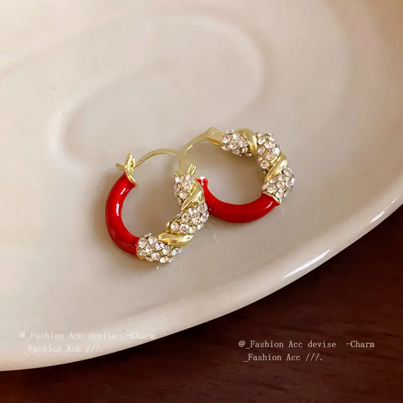 镶钻滴油撞色扭曲几何耳扣复古高级感轻奢耳环独特时尚精致耳饰女