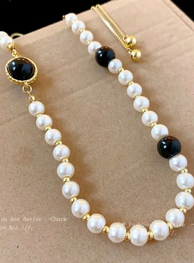 法式复古几何珍珠项链时尚百搭可调节毛衣链轻奢高级感气质项饰女