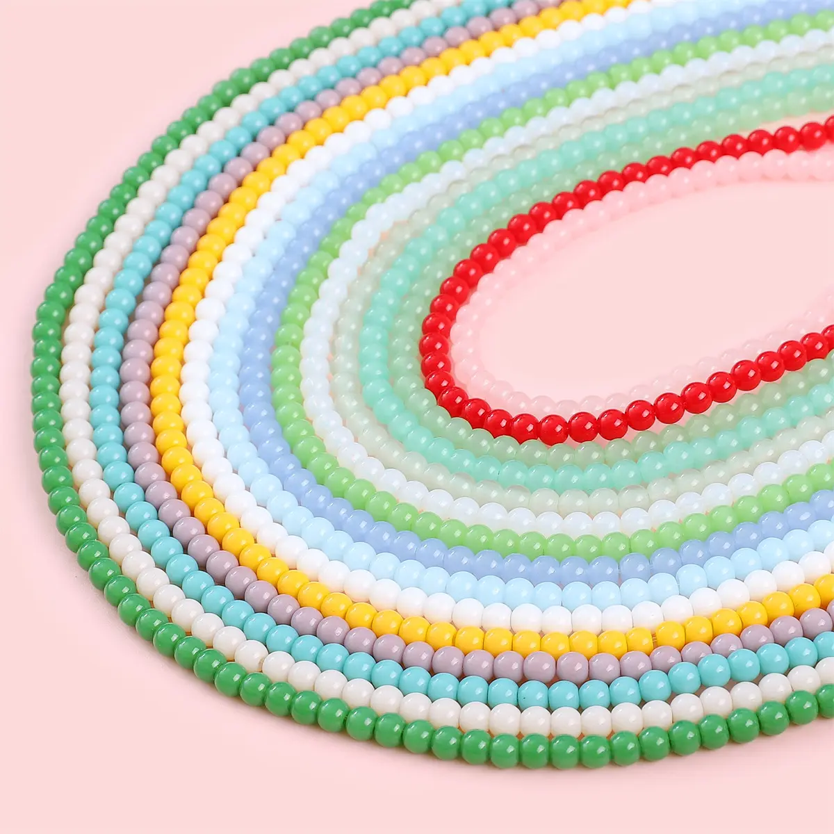 4mm玻璃实色仿玉石圆珠散珠子手工米珠项链手串珠子饰品配件批