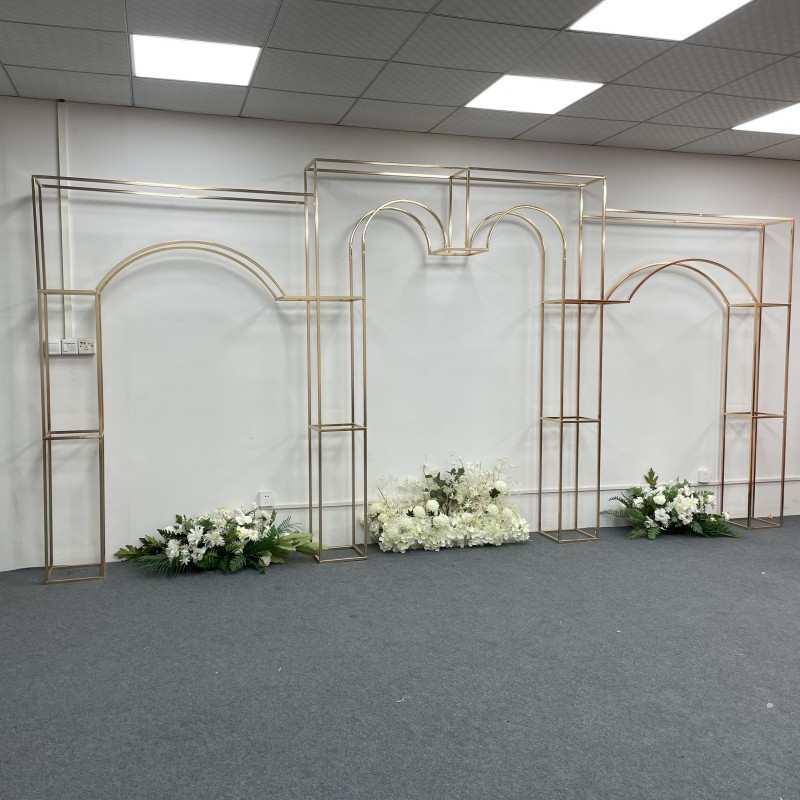 新款婚庆镀金屏风背景架铁艺心形拱门室内婚庆场景装饰道具花架