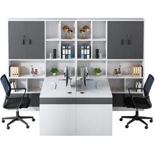 双人并排工位办公桌椅组合高柜财务桌职员桌简约现代卡座办公桌