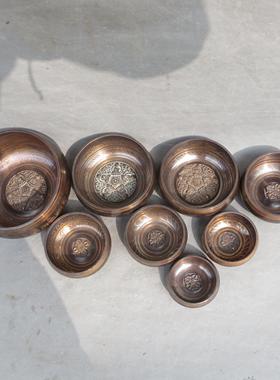 纯黄铜紫金钵钵盂瑜伽钵佛梵音碗铜磬风水铜器佛堂用品工艺品摆件