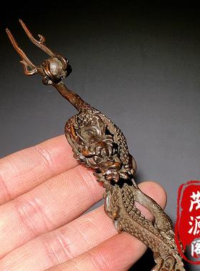 古玩老铜器十二生肖龙手工雕刻天子真龙茶壶提杆铜壶茶宠旧货摆件