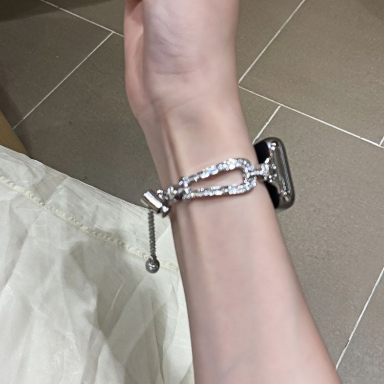 适用小米手环98pro金属手镯闪钻表带iWatchs109876金女华为fit4