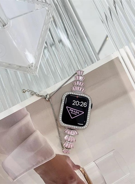 蛋糕裙锆石高级感金属链条适用于applewatch10苹果iwatch98SE表带