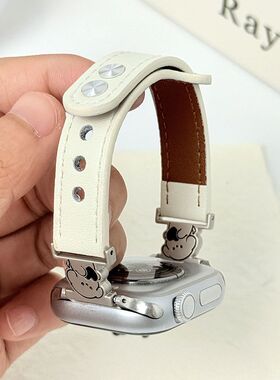 适用Apple苹果s11s109876543se手表带小狗时尚轻奢皮质女腕带表带