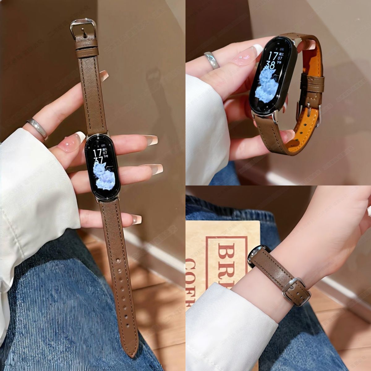 适用小米手环109NFC陶瓷版表带876543高级细款运动真皮小香风男女