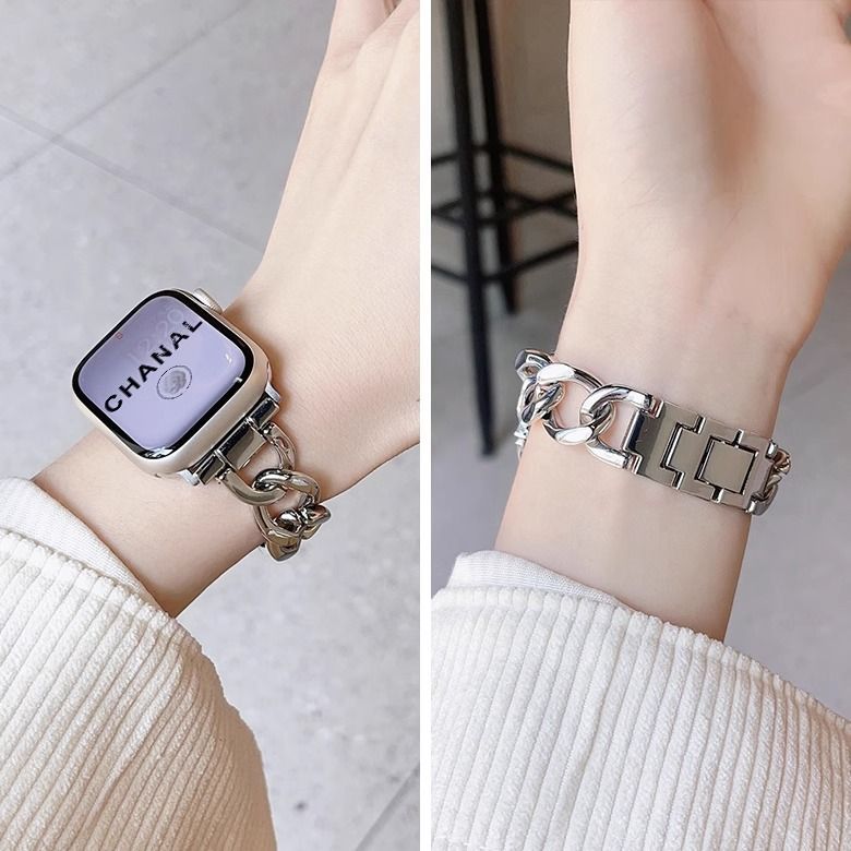 适用苹果iwatch S9表带applewatch7金属表链S8牛仔链代Se高级感夏