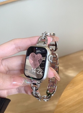 3876适用苹果手表9代表带iwatch10876代金属表带链式镂空镶钻se高