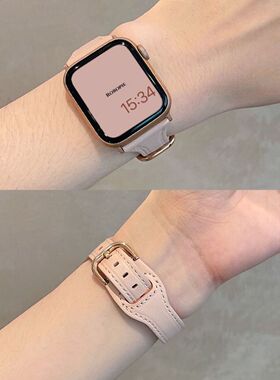 19适用s10苹果applewatch9/8手表带秋冬女款高级皮质iwatch7654SE