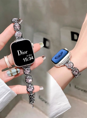 闪钻亮ins金属适用Applewatch10/9高级KT猫闪钻表带iWatch8手表76