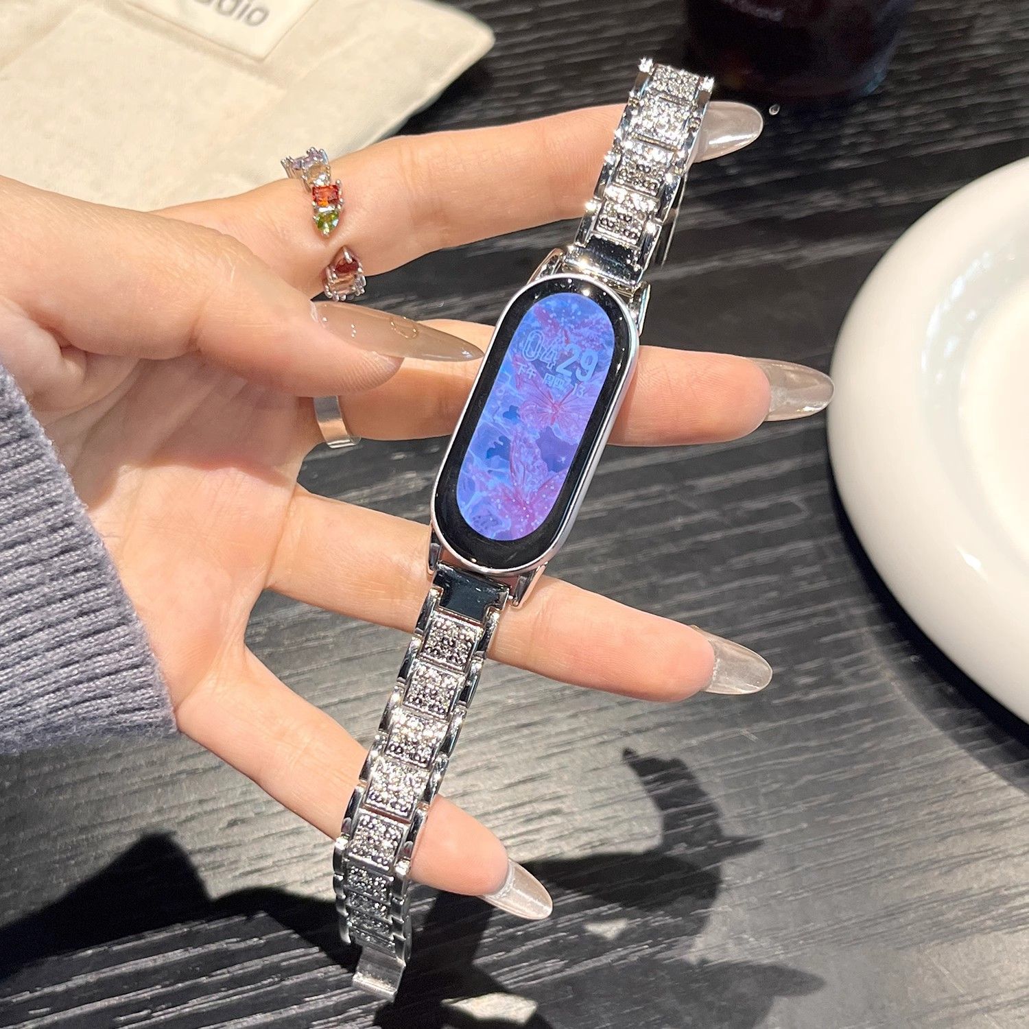 ins适用小米10表带细款满天星华为手环10满钻watch5爆闪小众