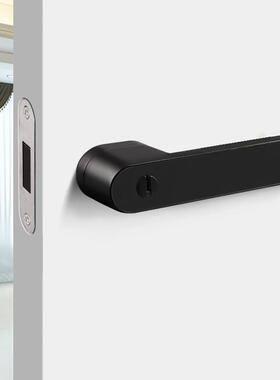 极简门锁磁吸静音门锁室内卧室房门锁灰色生态锁带钥匙黑色门把手