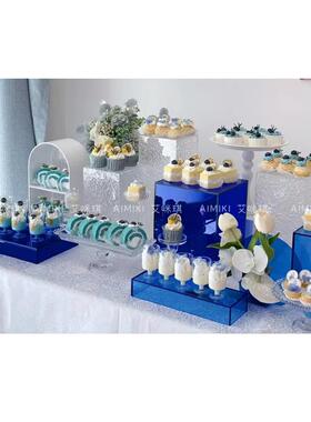 蓝色商务茶歇冷盘甜品台展示架摆台摆件亚克力甜品台展示架开业架