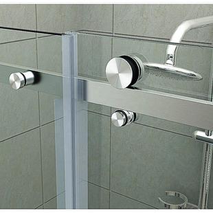 无框简易淋浴房全套五金配件304不锈刚方管推拉门移门吊轮屏风