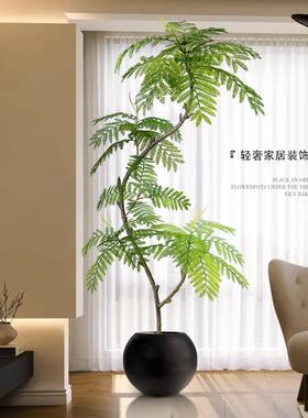 客厅大型落地摆件电视柜旁边装饰品室内假植物盆栽蓝色的花楹彷真