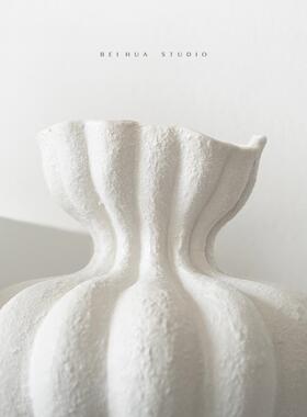 白色中古风高级感样板间玄关摆件 水培鲜花陶瓷 法式奶油风大花瓶