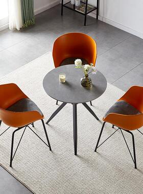 现代轻奢岩板圆桌白色ins风接待小圆桌洽谈桌椅组合阳台小圆桌子