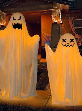 万圣节装饰门口摆件白色幽灵灯布场景场地布置院子庭院站立道具