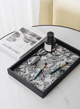 中古风托盘摆件桌面茶几香薰高级置物盘黑色长方形木制创意收纳盘