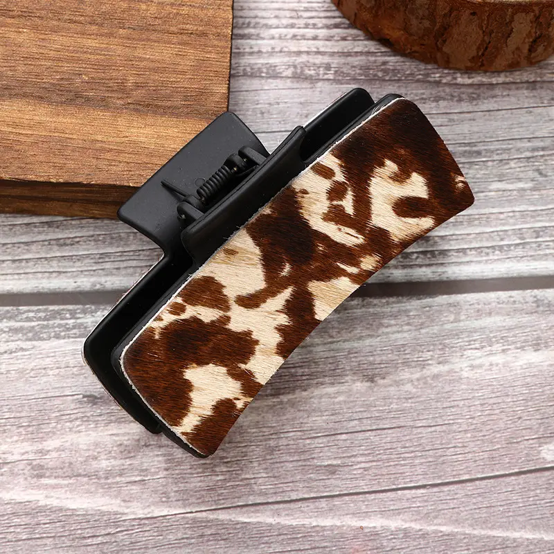 新款多色真皮马毛发夹图案随机时尚简约夹