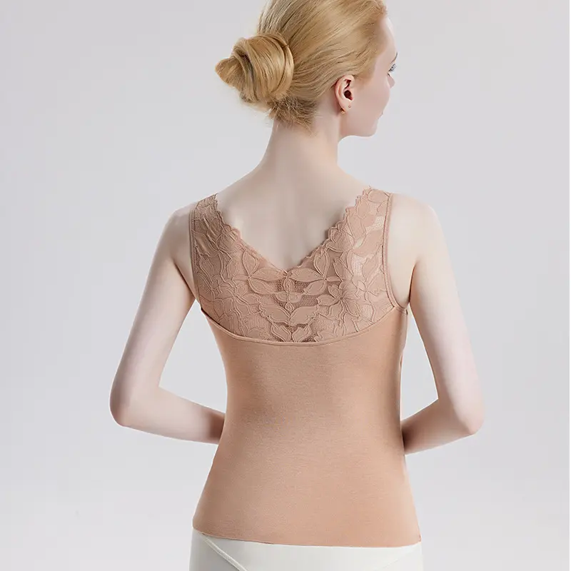 华业真丝拉绒保暖背心女自带胸垫一体式打底内衣秋冬新款加厚上衣