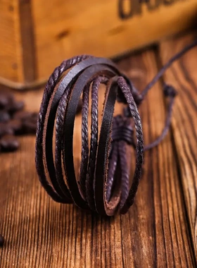 直供牛皮情侣手链热款配饰个性男女手工手绳编织一件