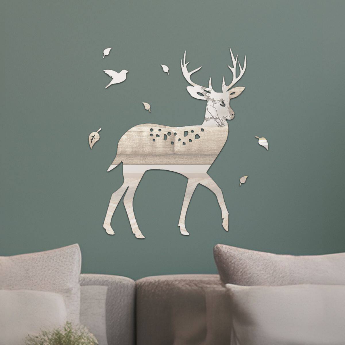 梅花鹿亚克力北3d立体创意动物家居装饰客厅卧室新款墙贴