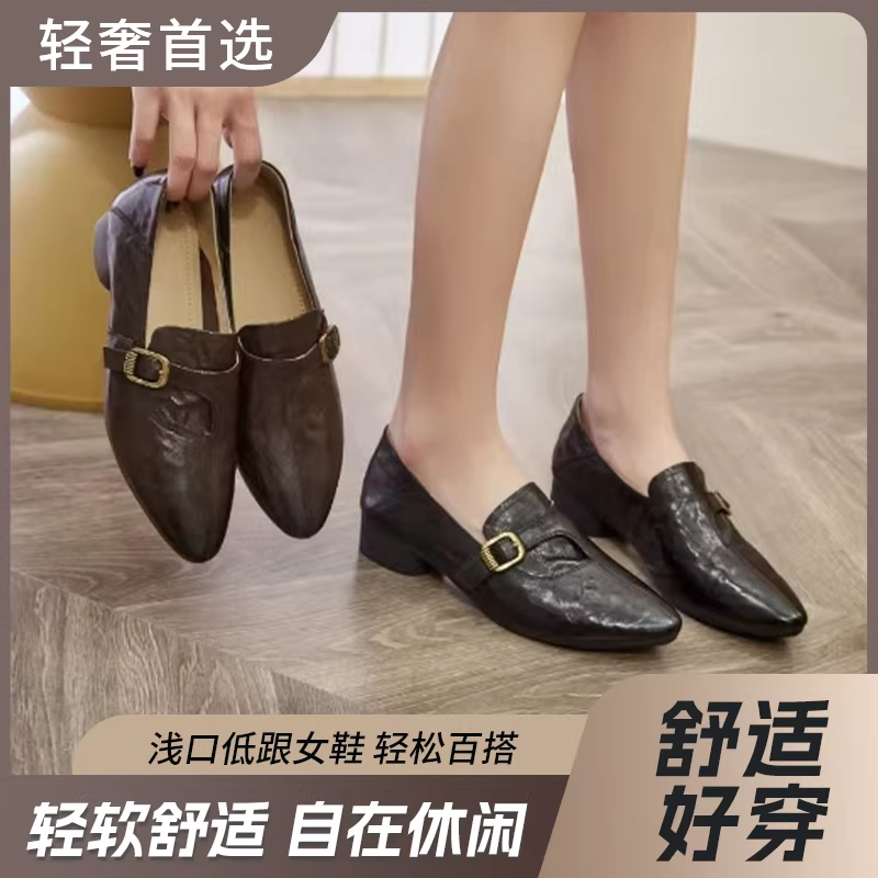 一脚蹬中跟深棕色秋季通勤新款