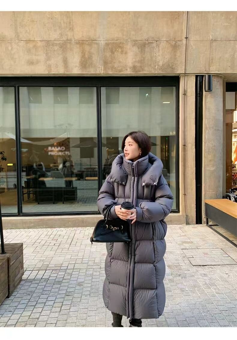 云朵零压泡芙连帽羽绒服女2025冬季新款过膝长款90白鸭绒加厚外套