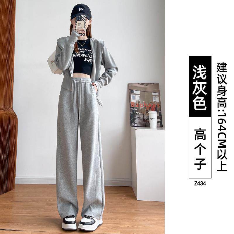 新品灰色运动裤女秋季2025新款垂感直筒初中生卫裤子小个子香蕉阔