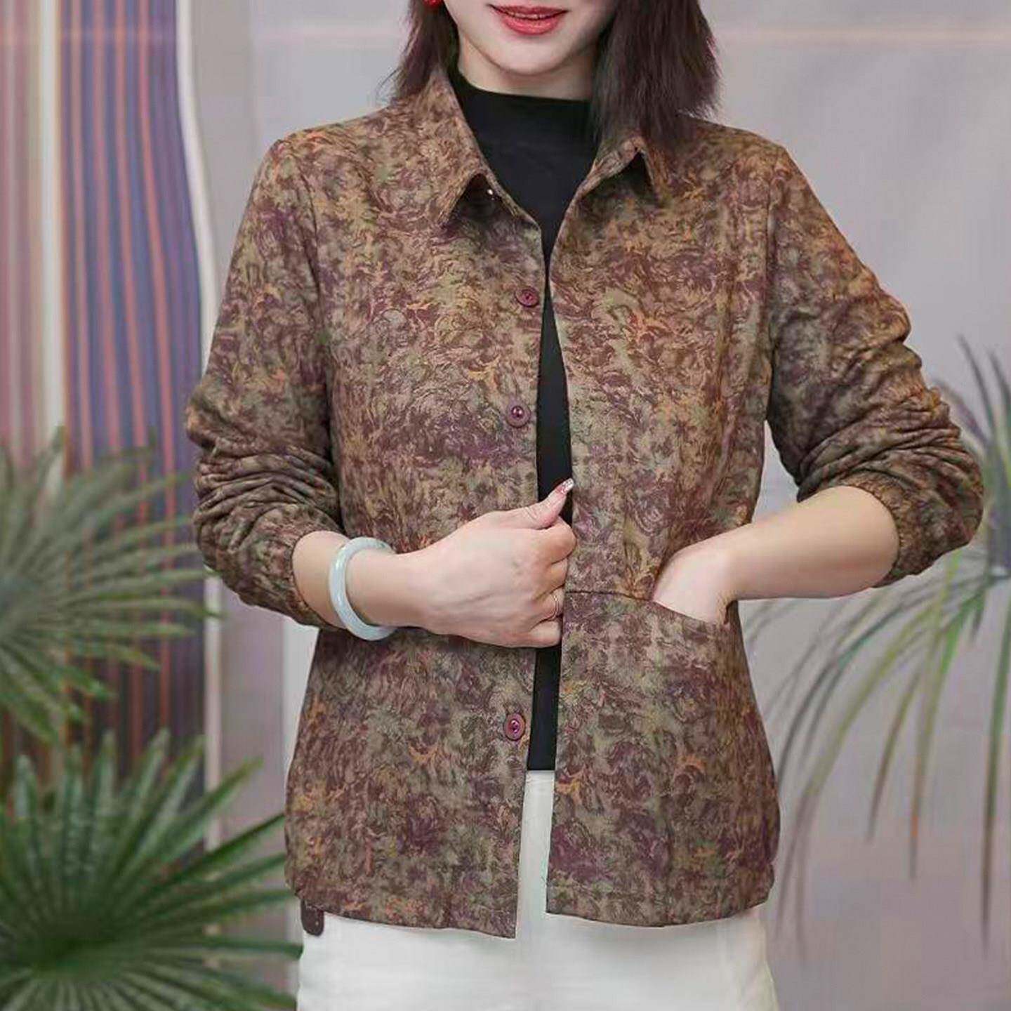 推荐夹克外套春季新款M复古休闲风遮肉短外套妈妈装翻领长袖外套