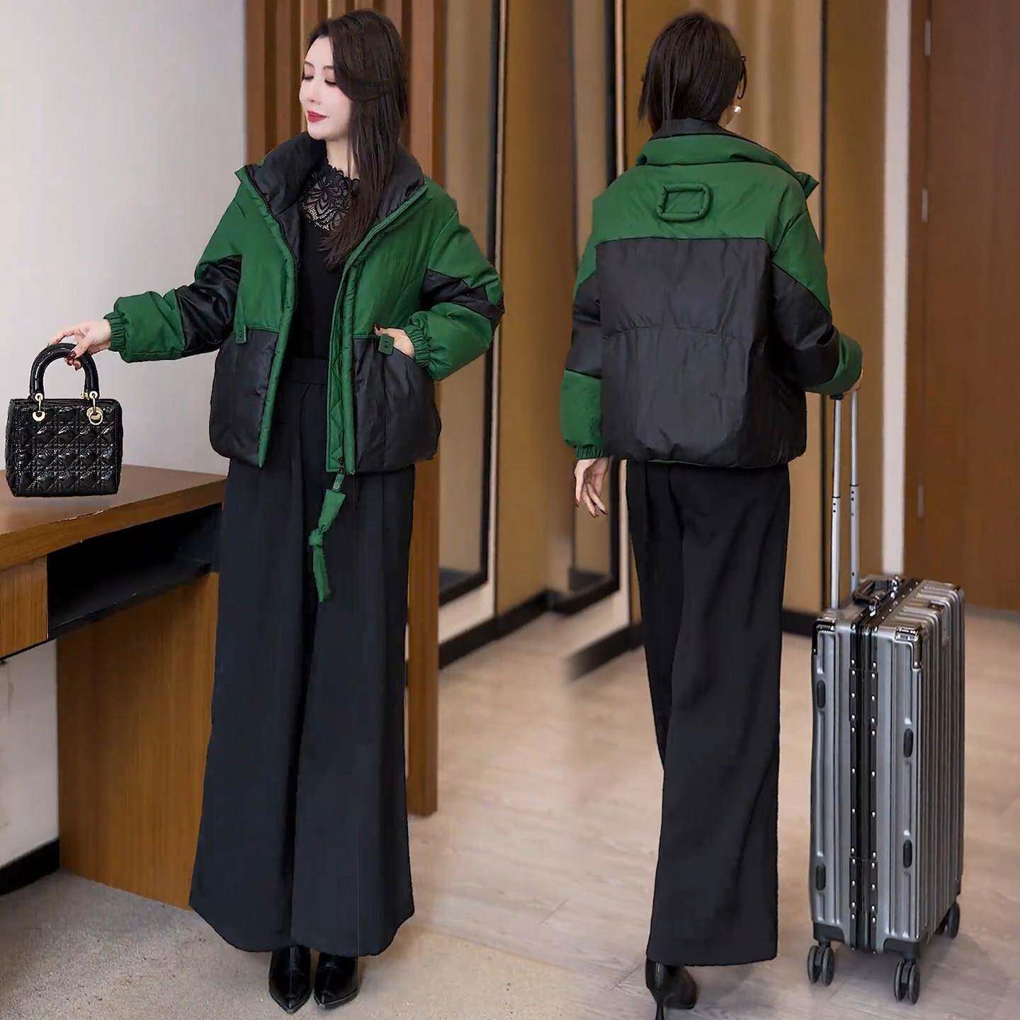 推荐时尚短款羽绒棉服女2026冬季新款洋气撞色加厚保暖面包服棉袄